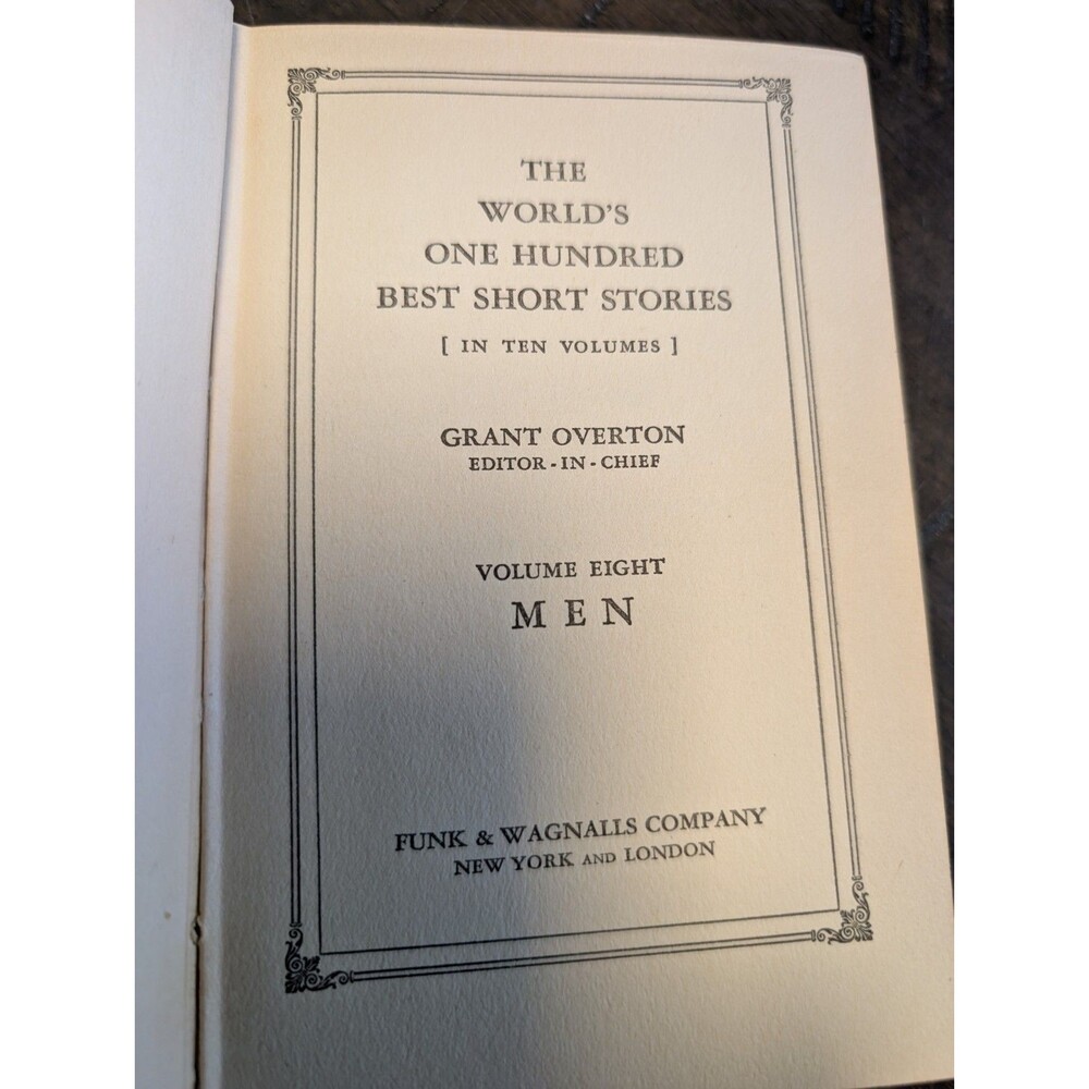 The World's One Hundred Best Short Stories Volume Eight - Men 1927